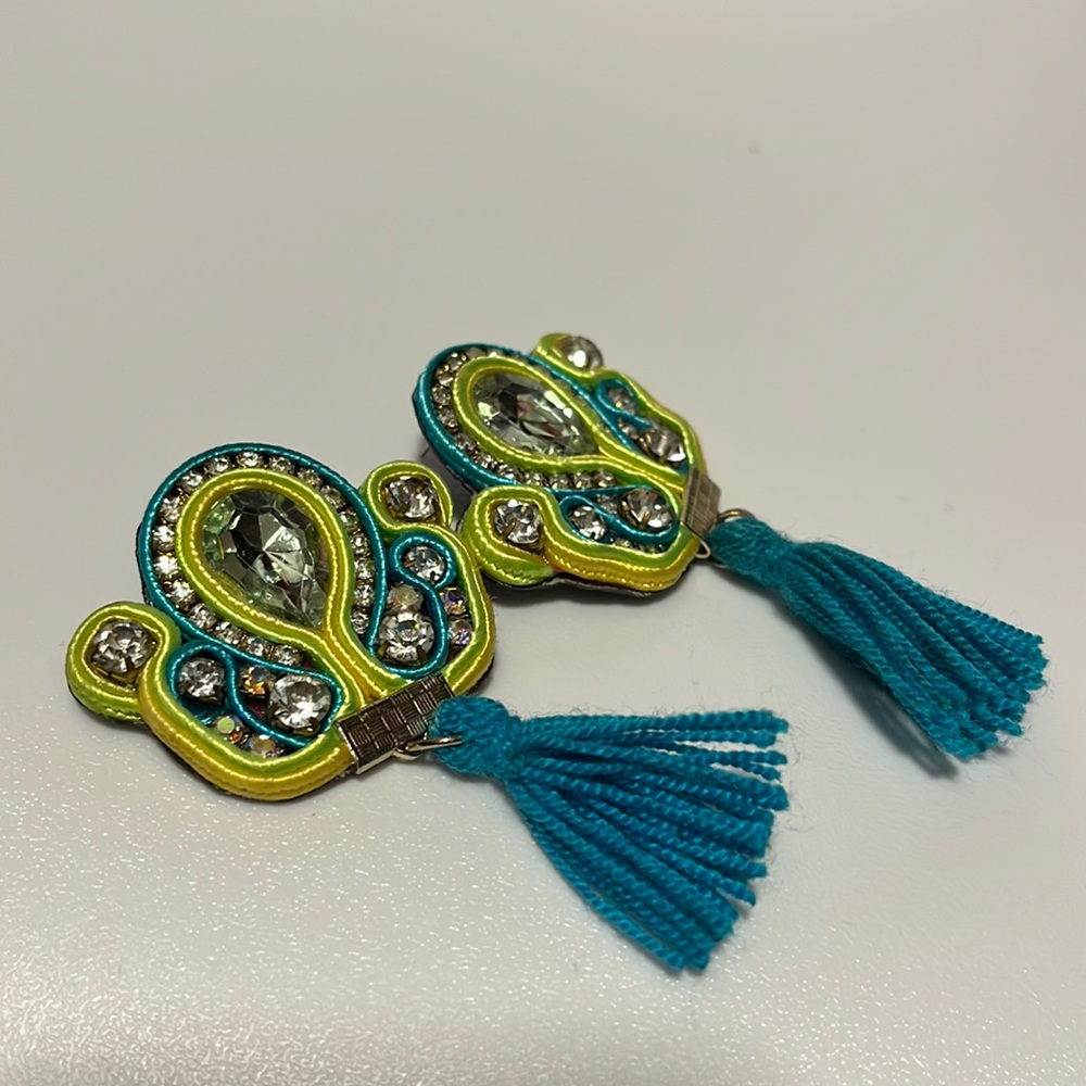 Handmade blue fringe earrings